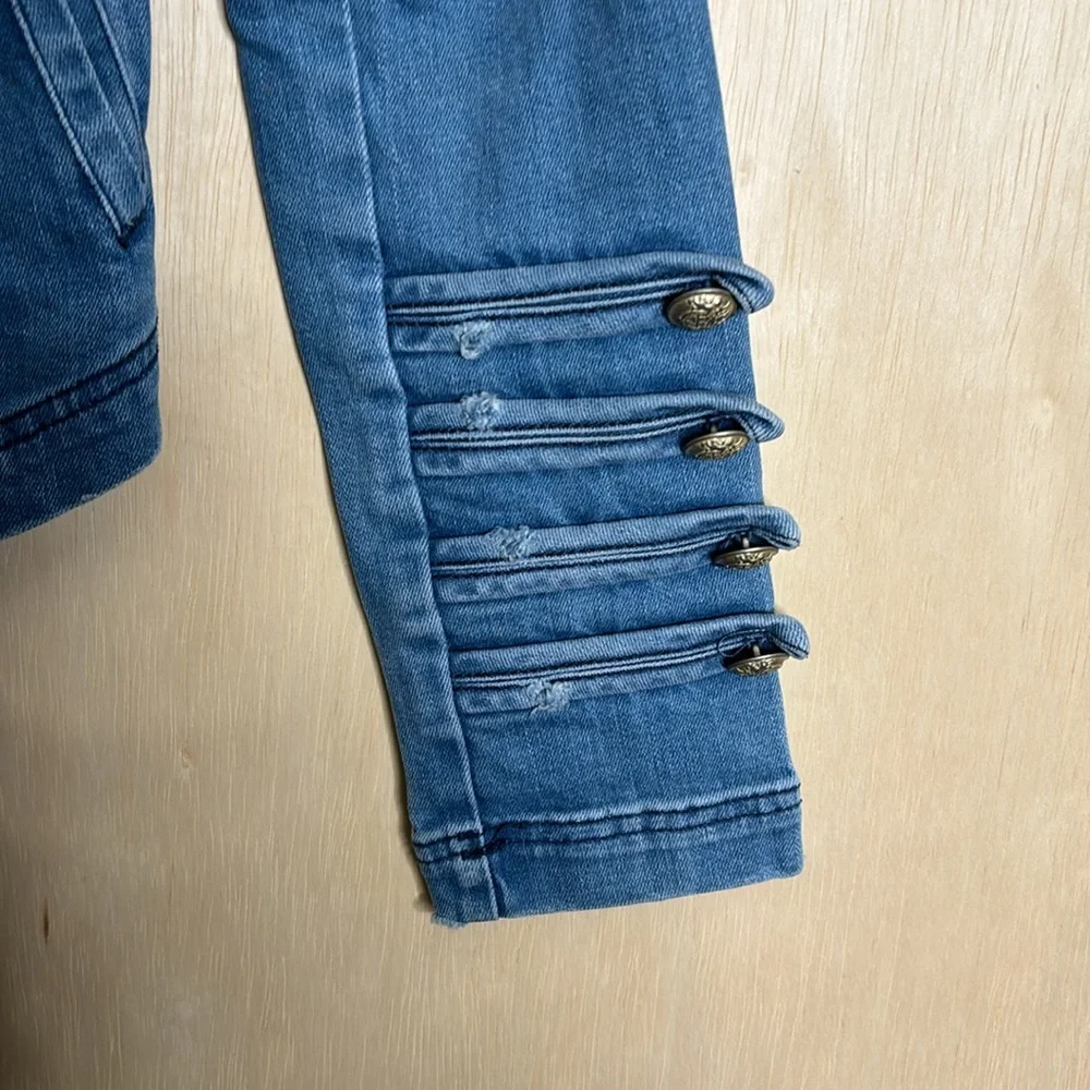 Free People Military Denim Jacket Gold Button Band Jacket XS - Picture 5 of 10